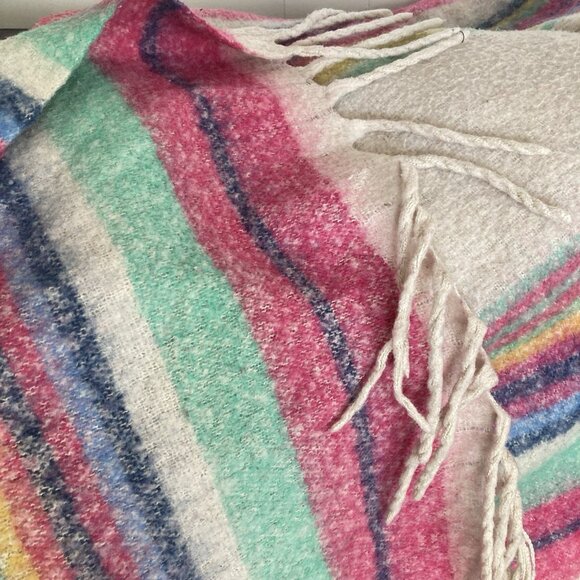 Free People Skye Stripe Throw Blanket 60” x 51” Fringed Boho Striped Fuzzy Cozy - Picture 13 of 14